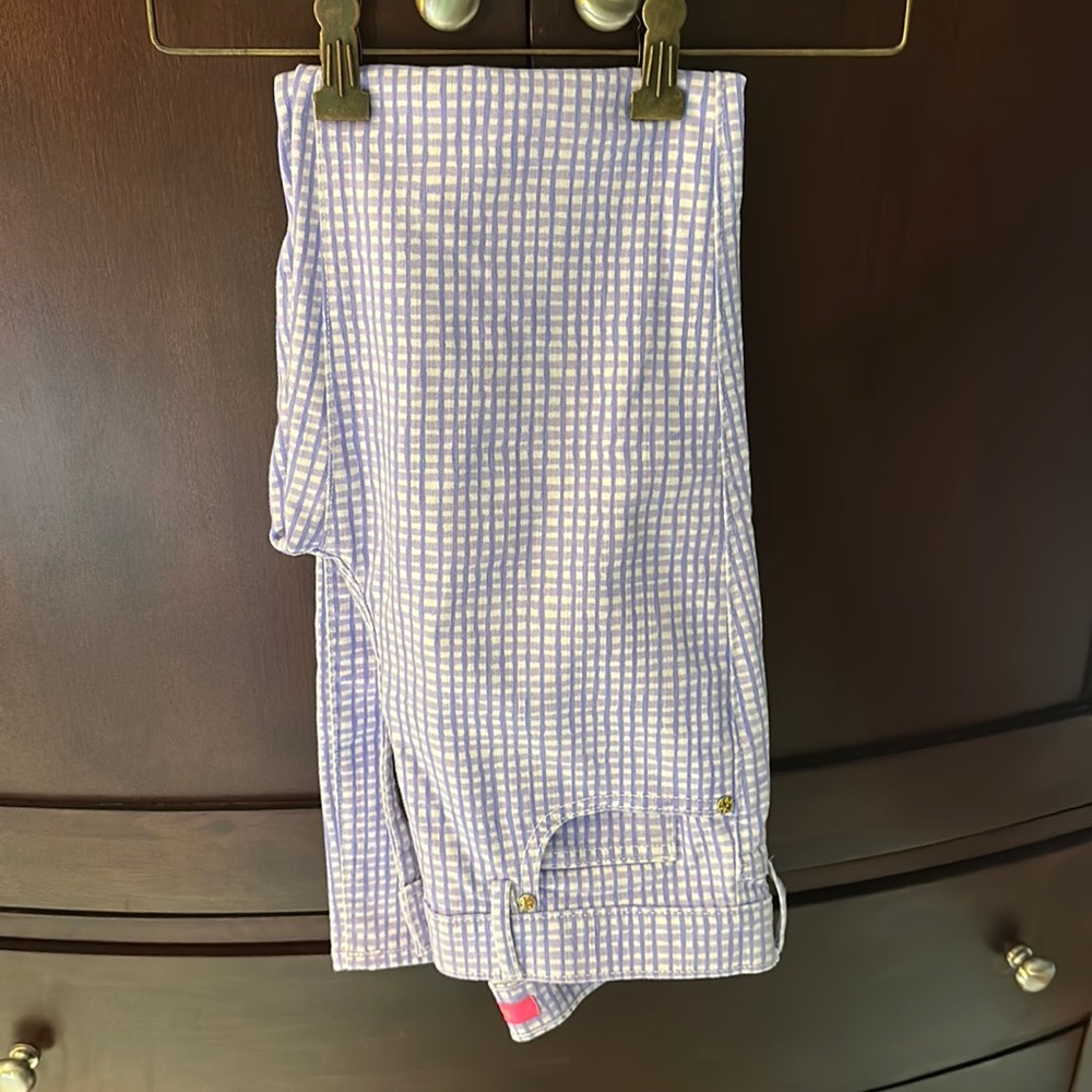 Lilly Pulitzer gingham skinny jeans.